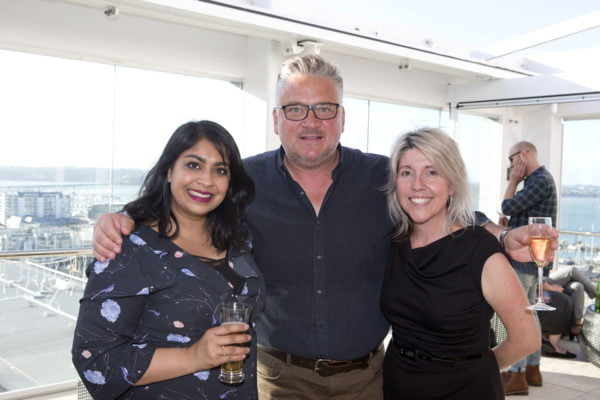 NZME’s Sheryl Dunlop and Bek Wall with Cameron Death